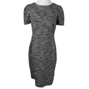 Calvin Klein Black White Tweed Sheath Dress Women's 12 Exposed Zipper